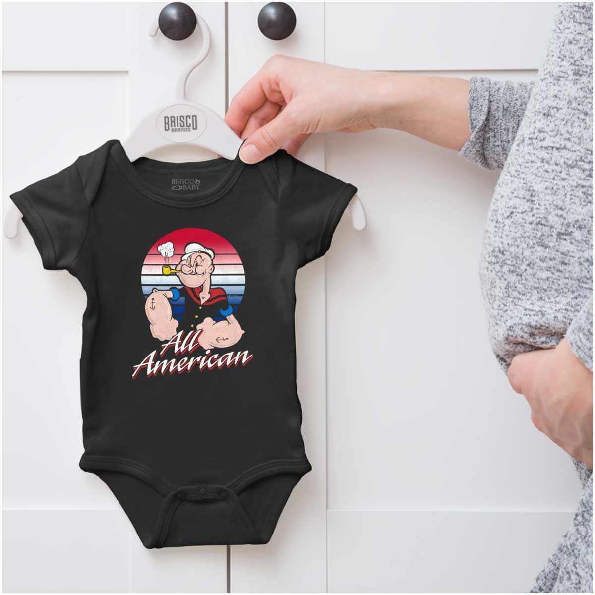 image:imageBrisco Brands All American Popeye The Sailor Man Baby Romper Boys or GirlsBlack