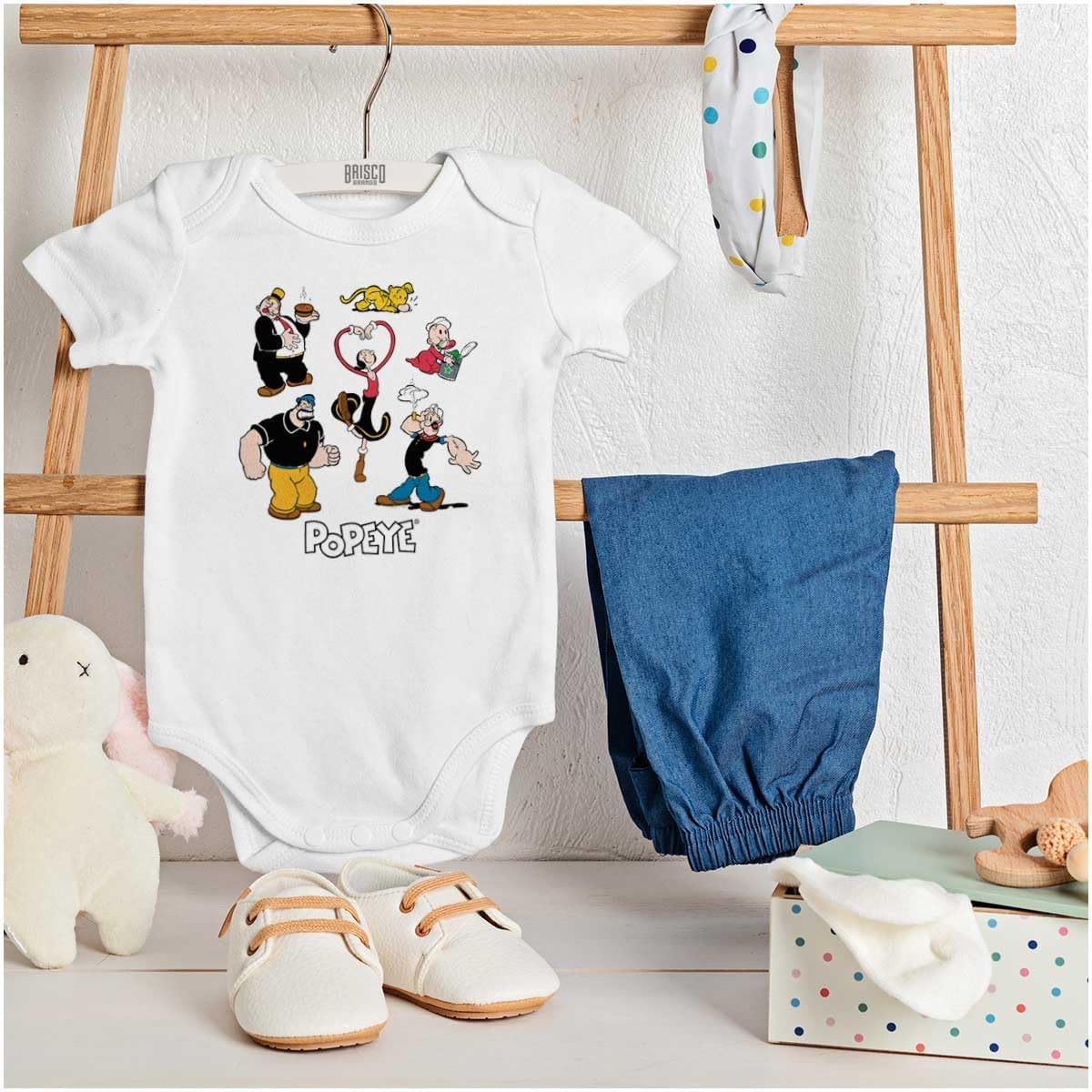 image:imageBrisco Brands Classic Popeye Cartoon Characters Baby Romper Boys or GirlsWhite