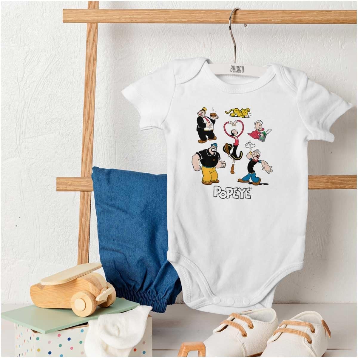 image:imageBrisco Brands Classic Popeye Cartoon Characters Baby Romper Boys or GirlsWhite