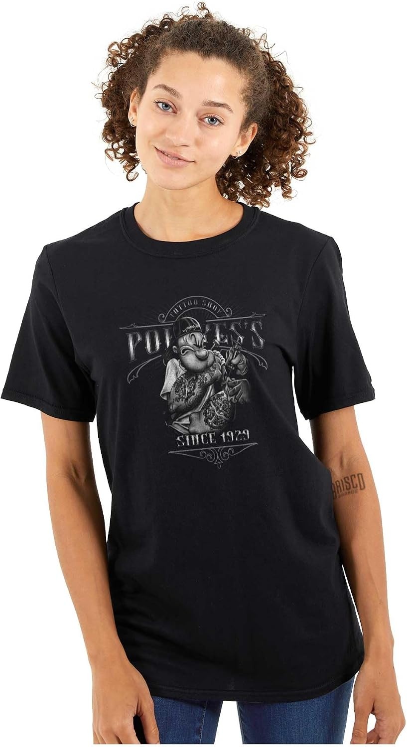 image:imageBrisco Brands Cool Popeyes Tattoo Shop Cartoon Graphic T Shirt Men or WomenBlack