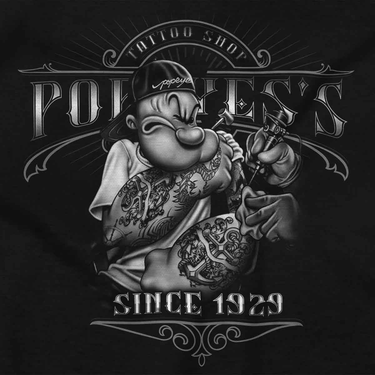 image:imageBrisco Brands Cool Popeyes Tattoo Shop Cartoon Graphic T Shirt Men or WomenBlack