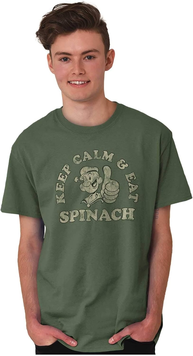 image:imageBrisco Brands Keep Calm and Eat Spinach Popeye Graphic T Shirt Men or WomenMilitary Green