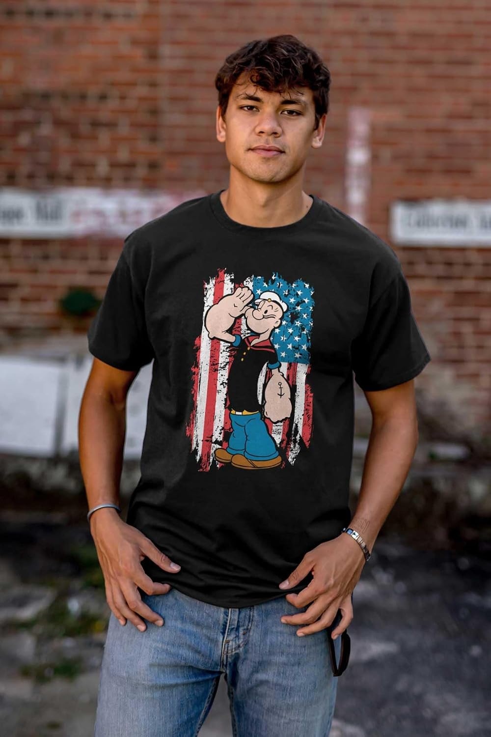 image:imageBrisco Brands Patriotic Popeye Salute America Graphic T Shirt Men or WomenBlack