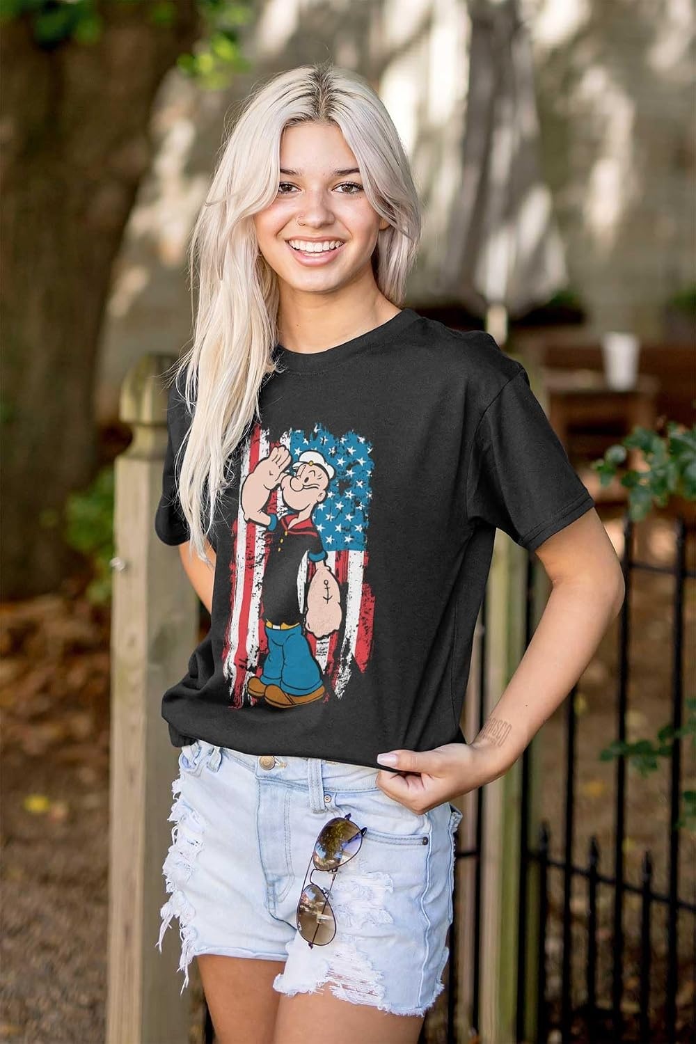 image:imageBrisco Brands Patriotic Popeye Salute America Graphic T Shirt Men or WomenBlack