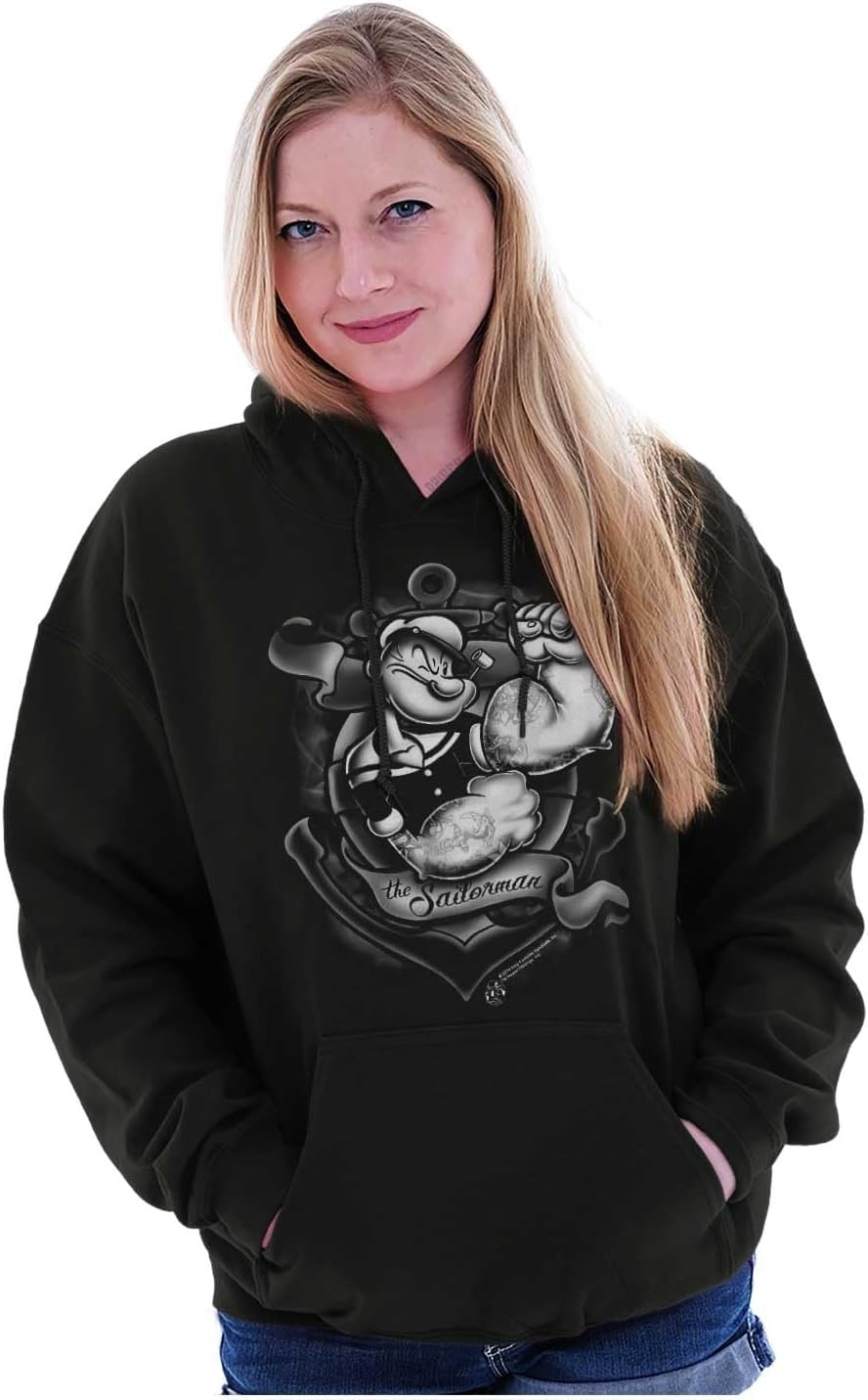 image:imageBrisco Brands Popeye Anchor Tattoo Muscle Flex Hoodie Sweatshirt Women MenBlack