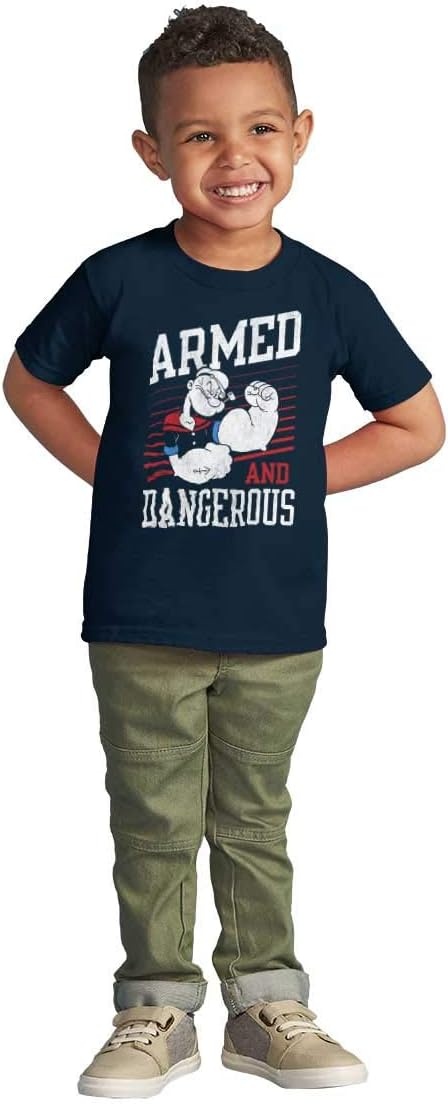 image:imageBrisco Brands Popeye Armed Dangerous Biceps Workout Toddler Boy Girl T ShirtNavy