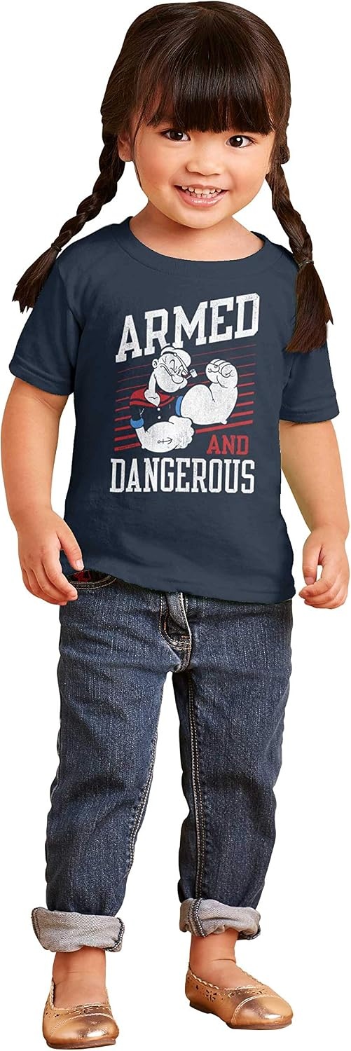 image:imageBrisco Brands Popeye Armed Dangerous Biceps Workout Toddler Boy Girl T ShirtNavy