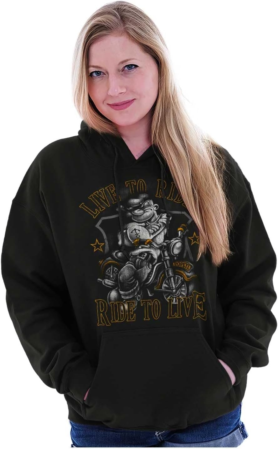 image:imageBrisco Brands Popeye Biker Live To Ride Cartoon Hoodie Sweatshirt Women MenBlack