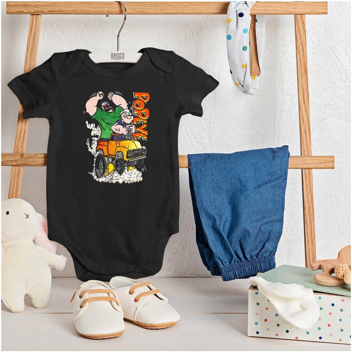 image:imageBrisco Brands Popeye Bluto Monster Truck Chaos Baby Romper Boys or GirlsBlack