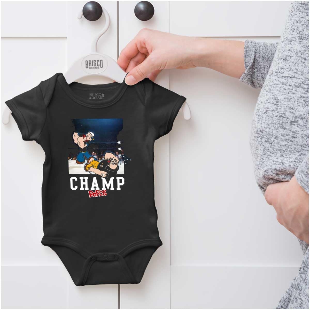 image:imageBrisco Brands Popeye Boxing Championship Photo Baby Romper Boys or GirlsBlack