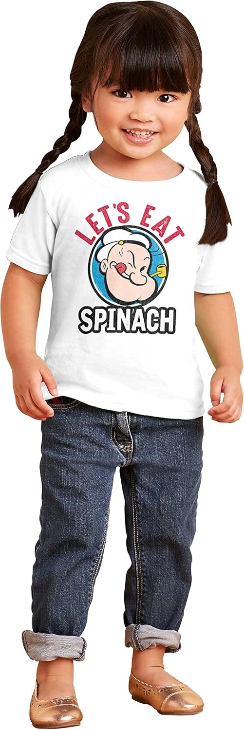 image:imageBrisco Brands Popeye Lets Eat Spinach Cool Retro Toddler Boy Girl T ShirtWhite