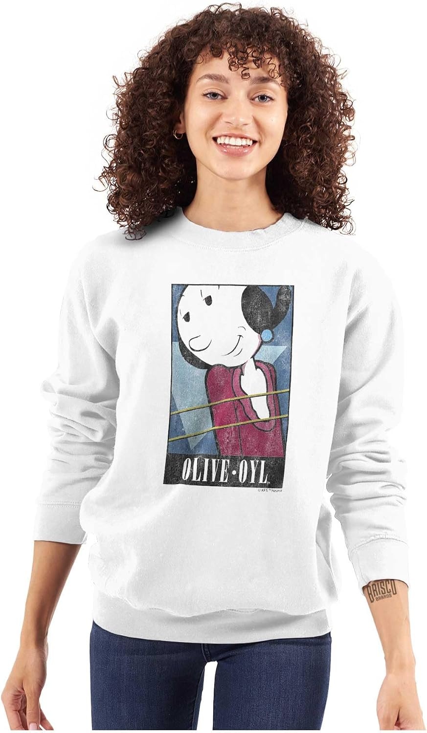image:imageBrisco Brands Popeye Olive Oyl Adorable Classic Women Crewneck SweatshirtWhite