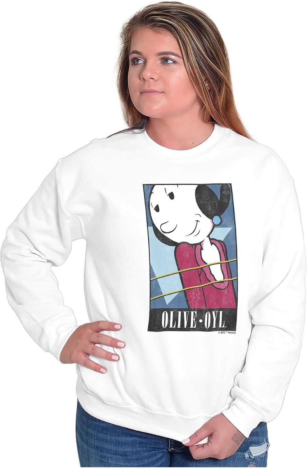 image:imageBrisco Brands Popeye Olive Oyl Adorable Classic Women Crewneck SweatshirtWhite