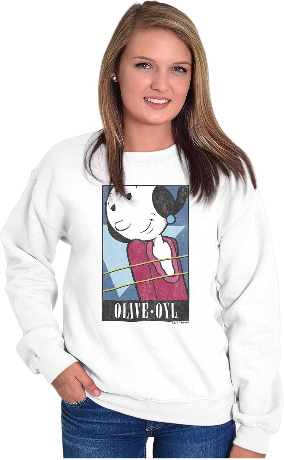 image:imageBrisco Brands Popeye Olive Oyl Adorable Classic Women Crewneck SweatshirtWhite