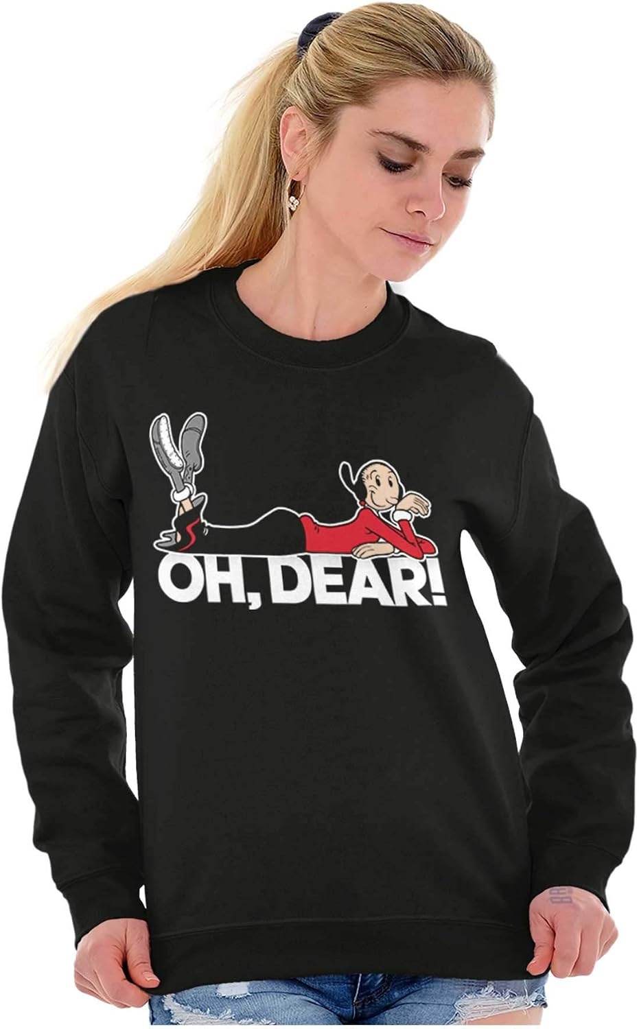 image:imageBrisco Brands Popeye Olive Oyl Oh Dear Quote Women Crewneck SweatshirtBlack