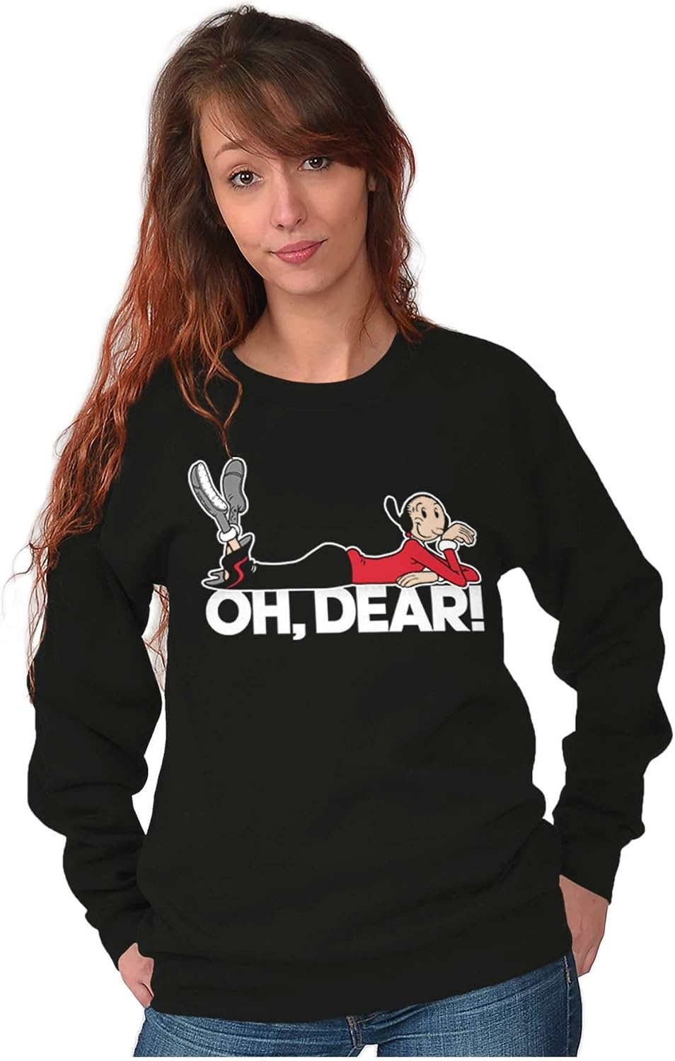 image:imageBrisco Brands Popeye Olive Oyl Oh Dear Quote Women Crewneck SweatshirtBlack