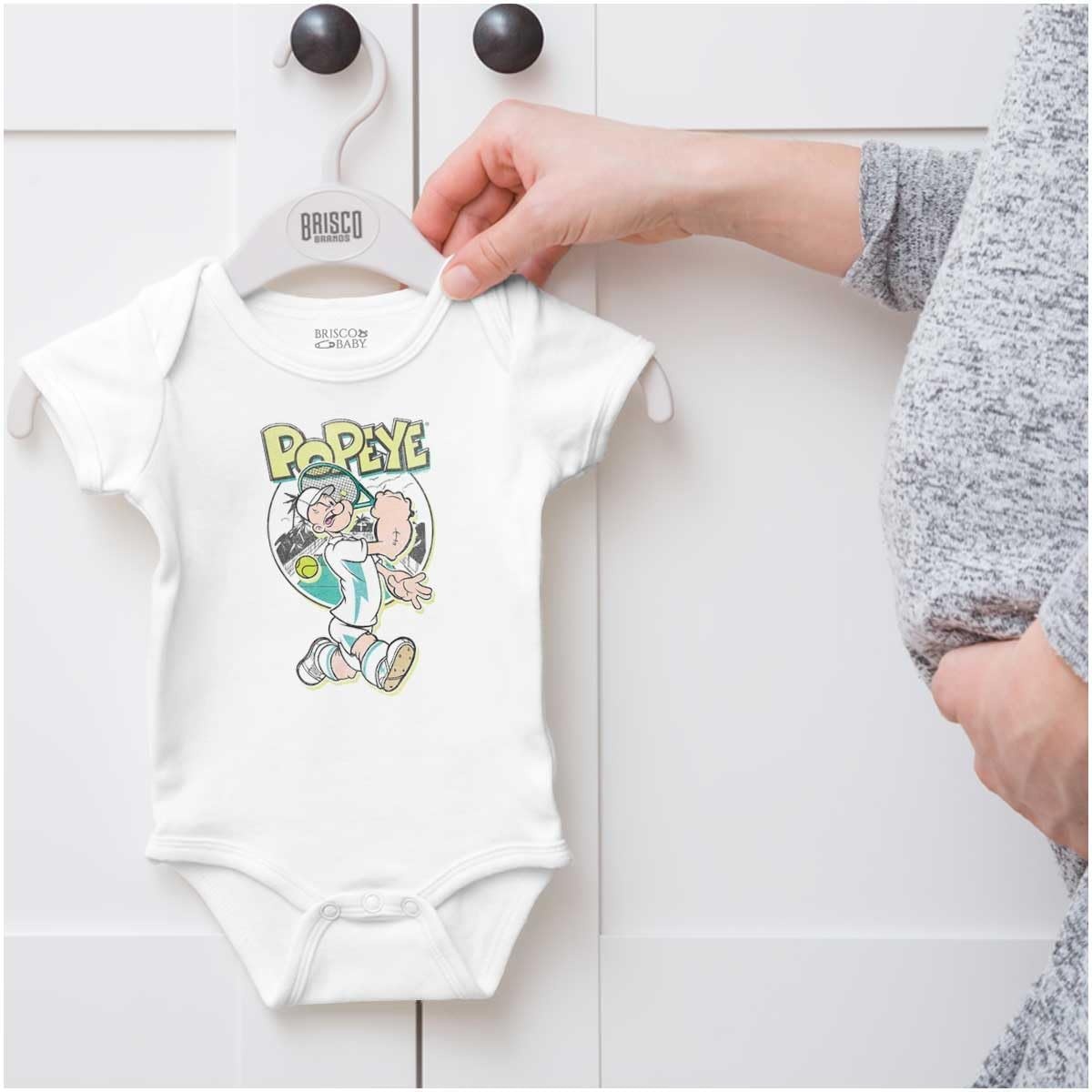 image:imageBrisco Brands Popeye Preppy Tennis Player Cartoon Baby Romper Boys or GirlsWhite