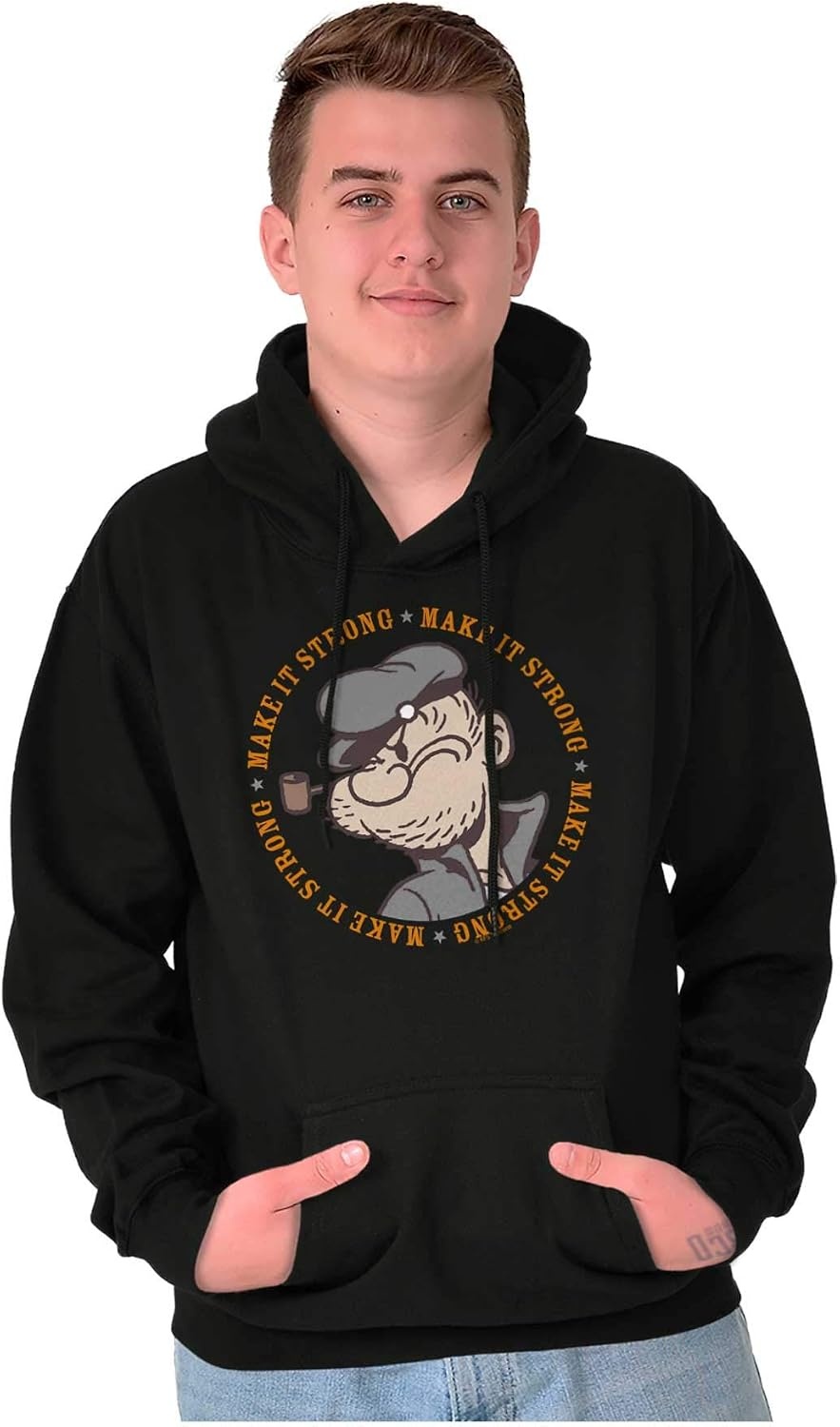 image:imageBrisco Brands Popeye Sailor Make It Strong Quote Hoodie Sweatshirt Women MenBlack