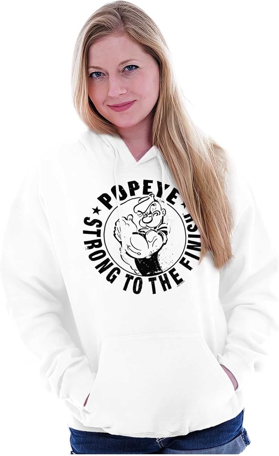 image:imageBrisco Brands Popeye Strong To The Finish Flexing Hoodie Sweatshirt Women MenWhite