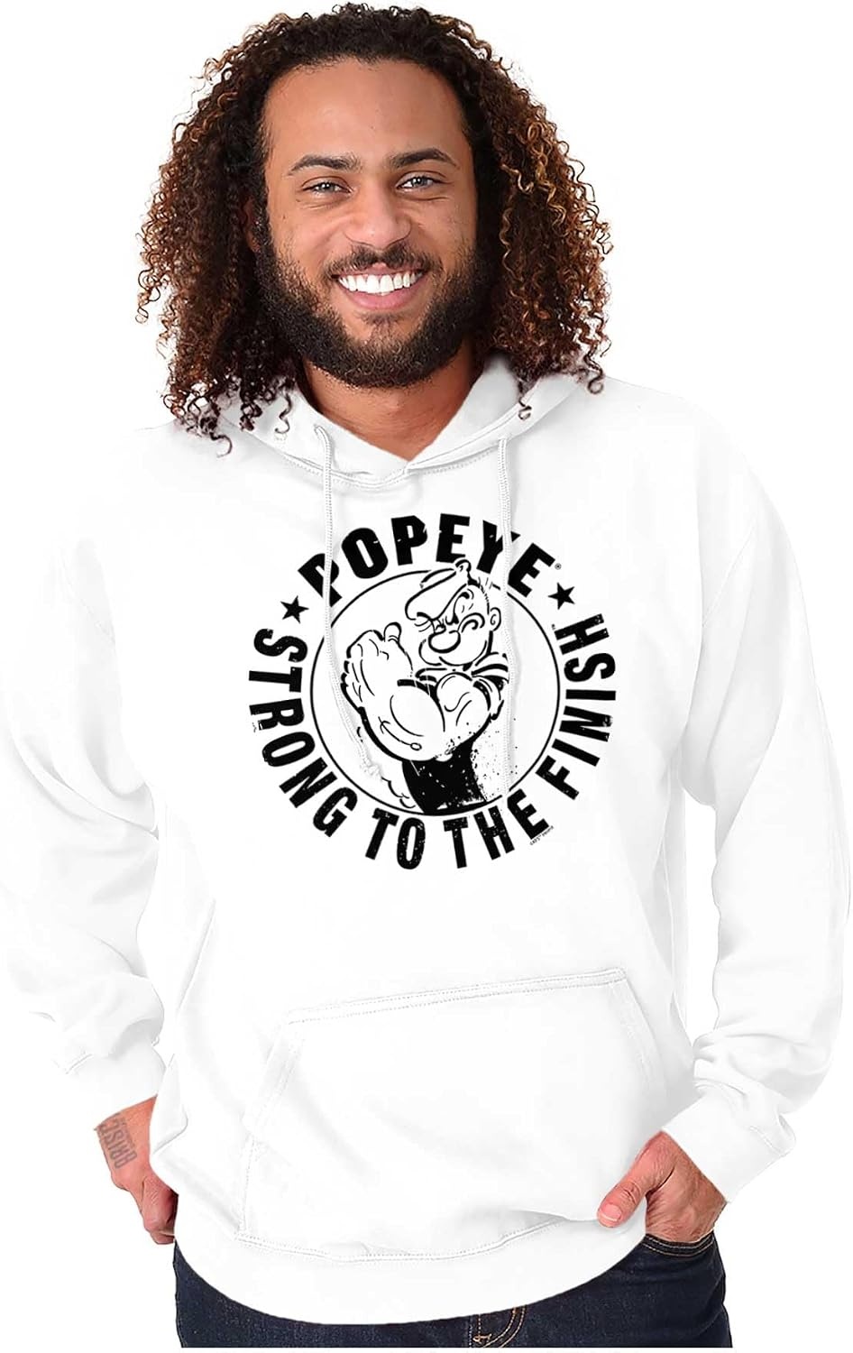 image:imageBrisco Brands Popeye Strong To The Finish Flexing Hoodie Sweatshirt Women MenWhite