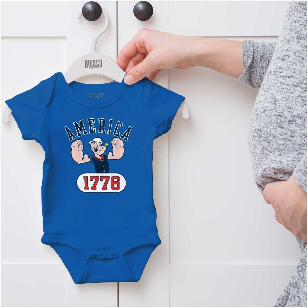 image:imageBrisco Brands Popeye The Sailor Man America 1776 Baby Romper Boys or GirlsRoyal