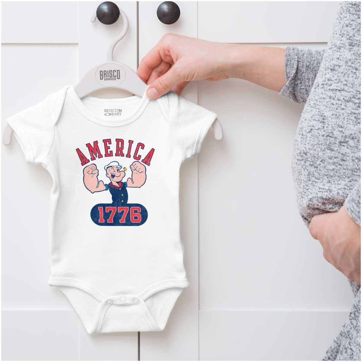 image:imageBrisco Brands Popeye The Sailor Man America 1776 Baby Romper Boys or GirlsWhite