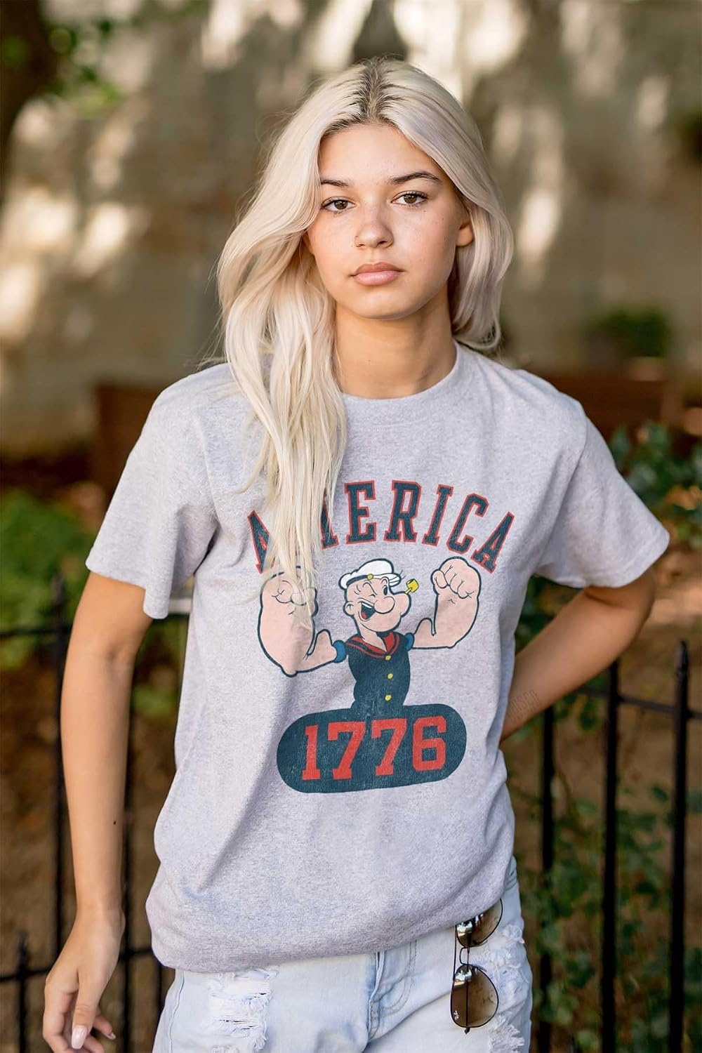 image:imageBrisco Brands Popeye The Sailor Man America 1776 Graphic T Shirt Men or WomenSport Grey