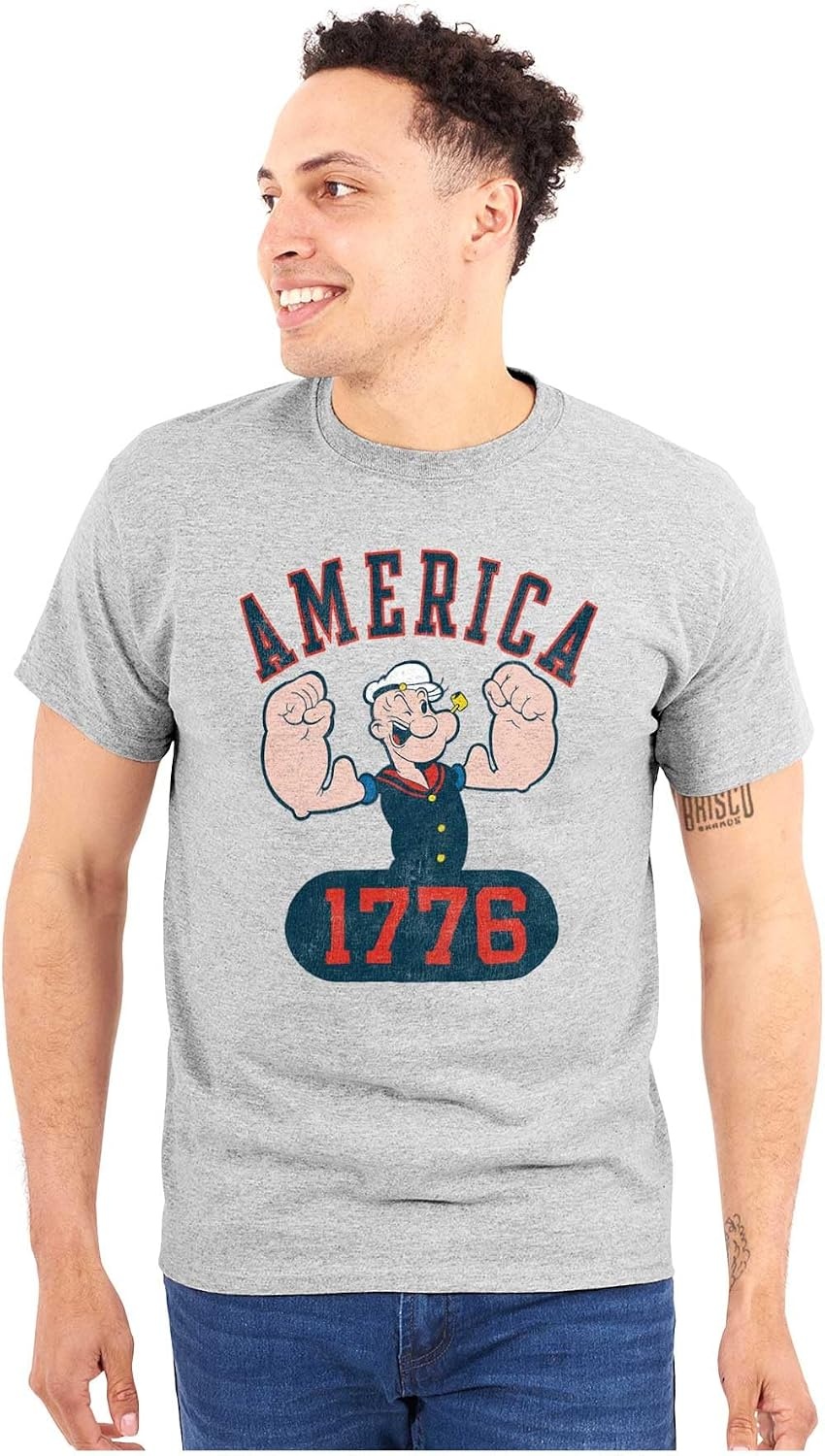 image:imageBrisco Brands Popeye The Sailor Man America 1776 Graphic T Shirt Men or WomenSport Grey