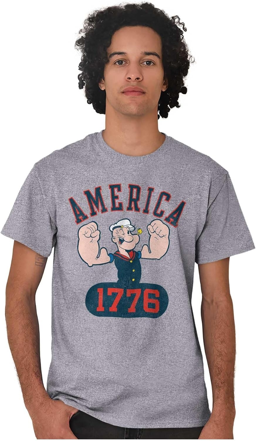 image:imageBrisco Brands Popeye The Sailor Man America 1776 Graphic T Shirt Men or WomenSport Grey