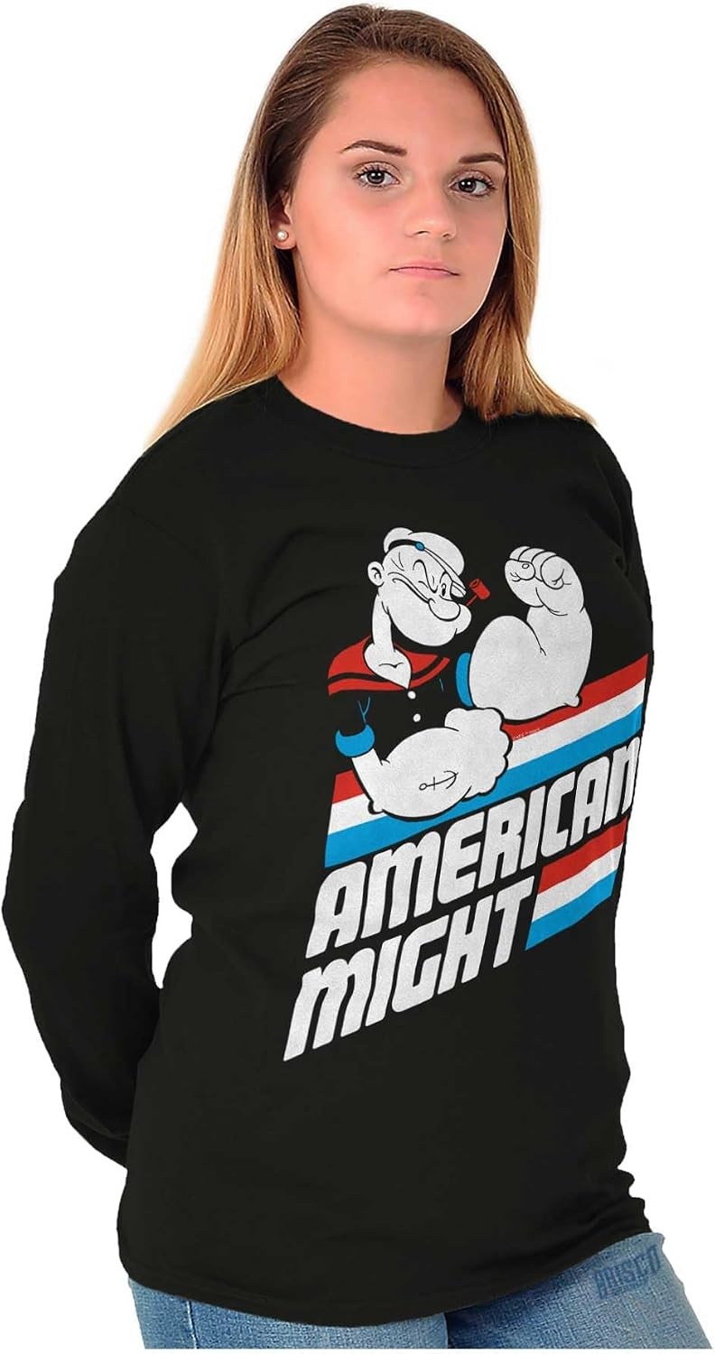 image:imageBrisco Brands Popeye The Sailor Man American Might Long Sleeve Tshirt Men WomenBlack