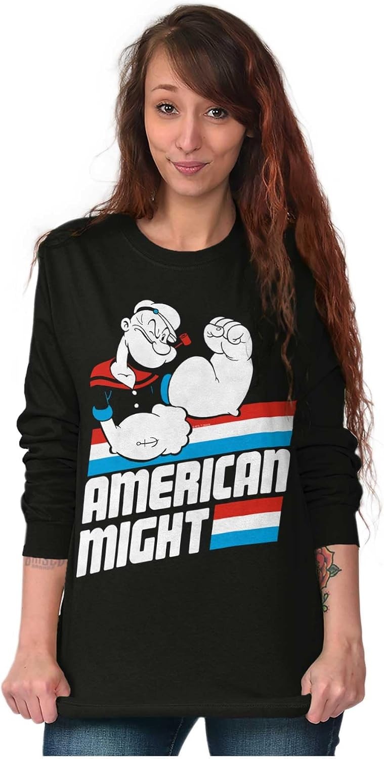 image:imageBrisco Brands Popeye The Sailor Man American Might Long Sleeve Tshirt Men WomenBlack