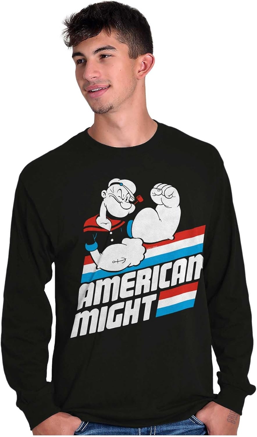 image:imageBrisco Brands Popeye The Sailor Man American Might Long Sleeve Tshirt Men WomenBlack