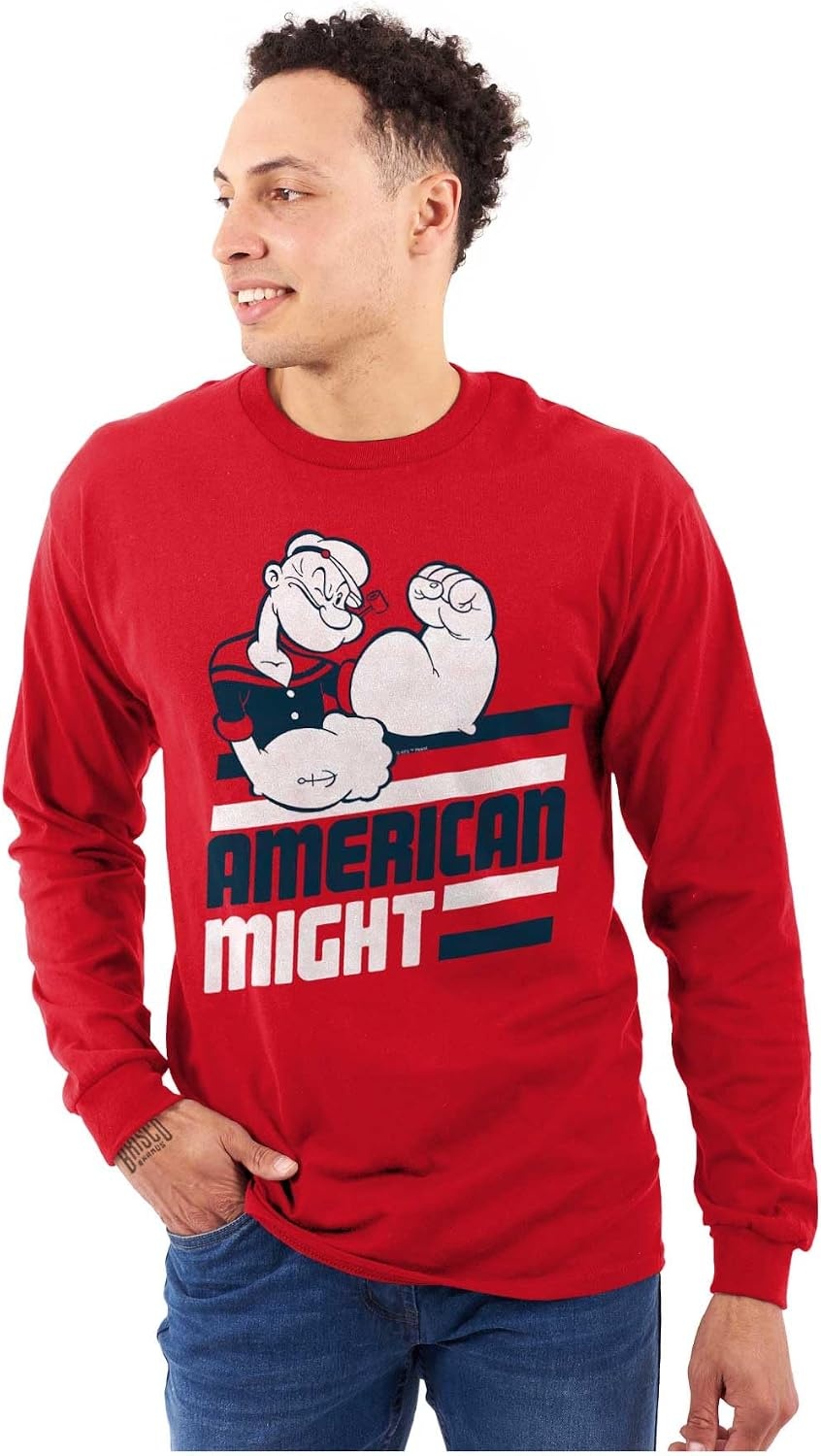 image:imageBrisco Brands Popeye The Sailor Man American Might Long Sleeve Tshirt Men WomenRed