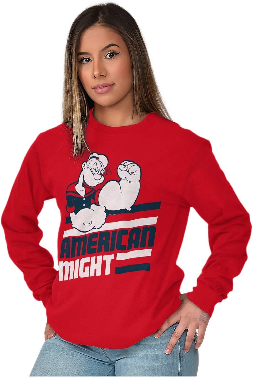 image:imageBrisco Brands Popeye The Sailor Man American Might Long Sleeve Tshirt Men WomenRed