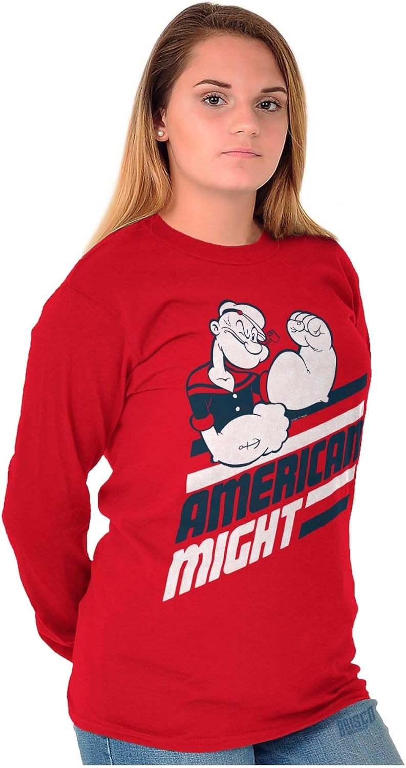 image:imageBrisco Brands Popeye The Sailor Man American Might Long Sleeve Tshirt Men WomenRed
