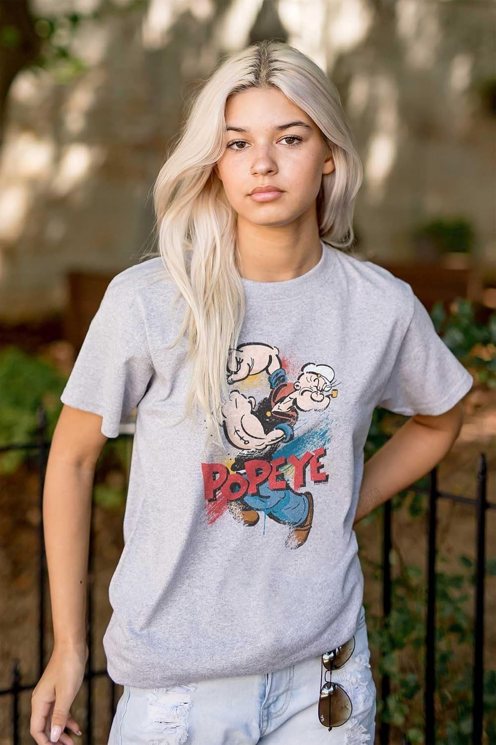 image:imageBrisco Brands Popeye The Sailor Retro Cartoon Comic Graphic T Shirt Men or WomenSport Grey