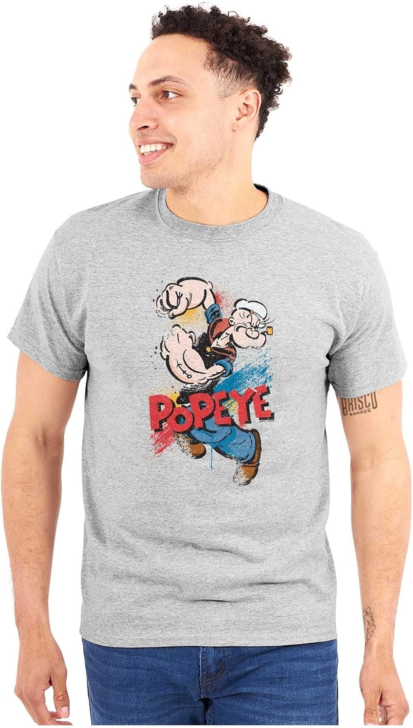 image:imageBrisco Brands Popeye The Sailor Retro Cartoon Comic Graphic T Shirt Men or WomenSport Grey