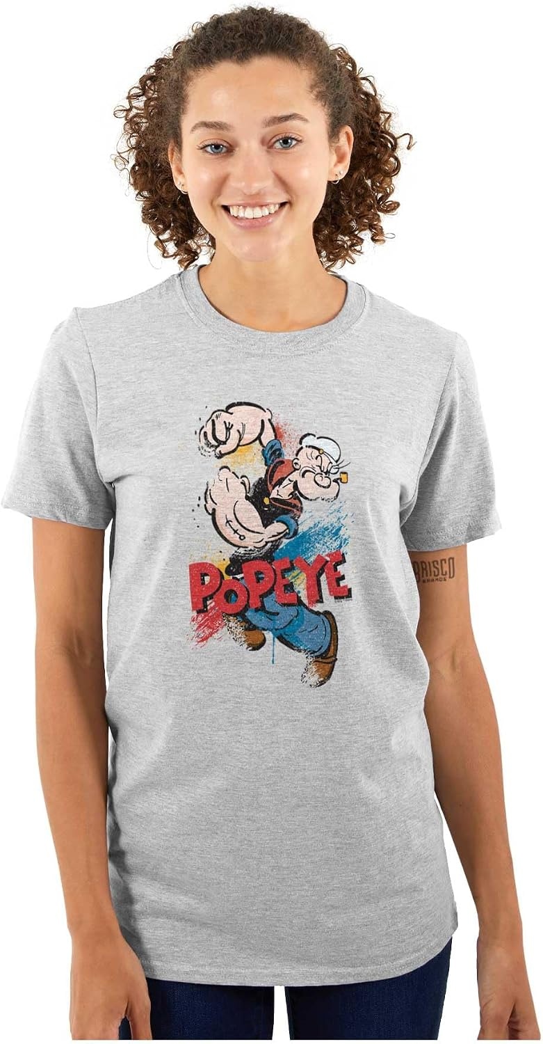 image:imageBrisco Brands Popeye The Sailor Retro Cartoon Comic Graphic T Shirt Men or WomenSport Grey