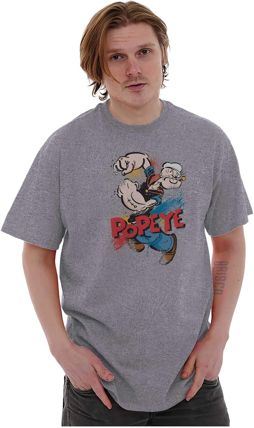 image:imageBrisco Brands Popeye The Sailor Retro Cartoon Comic Graphic T Shirt Men or WomenSport Grey