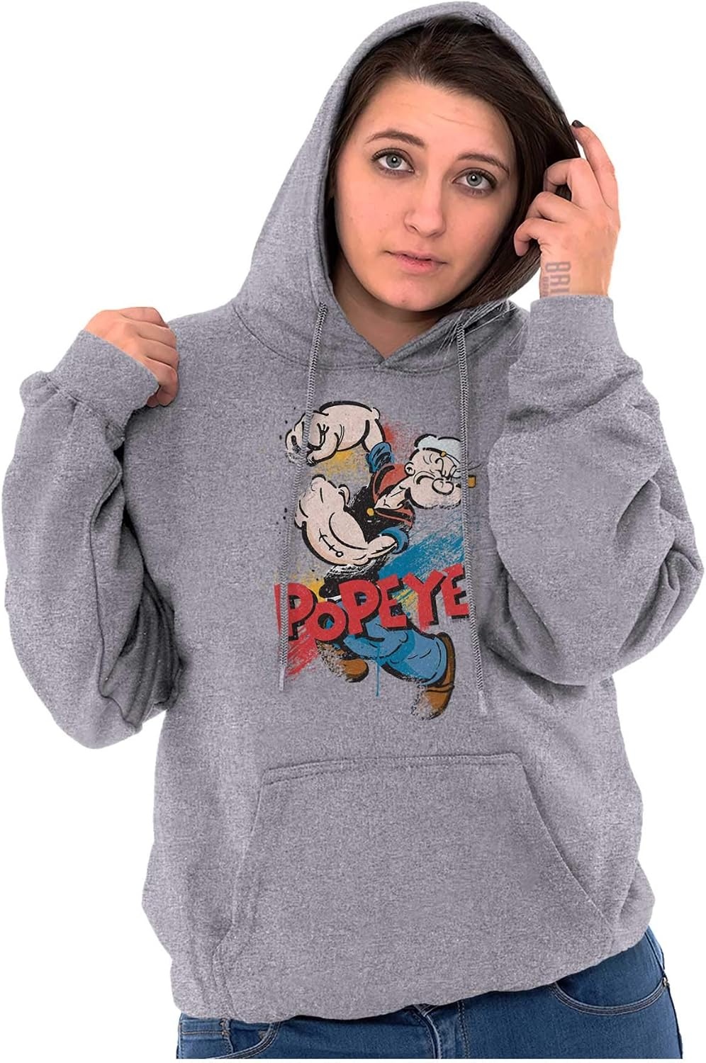 image:imageBrisco Brands Popeye the Sailor Retro Cartoon Comic Hoodie Sweatshirt Women MenSport Grey