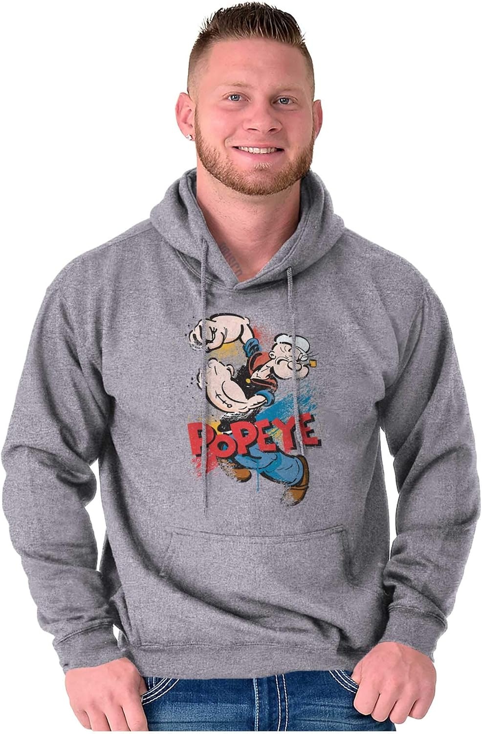 image:imageBrisco Brands Popeye the Sailor Retro Cartoon Comic Hoodie Sweatshirt Women MenSport Grey