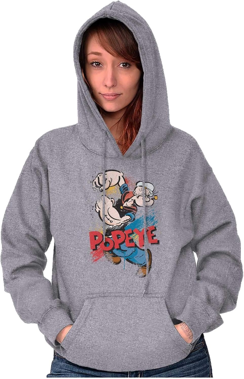 image:imageBrisco Brands Popeye the Sailor Retro Cartoon Comic Hoodie Sweatshirt Women MenSport Grey