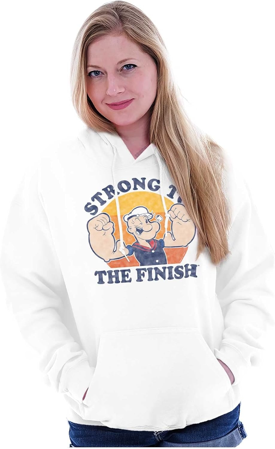 image:imageBrisco Brands Strong To The Finish Popeye Sailor Hoodie Sweatshirt Women MenWhite