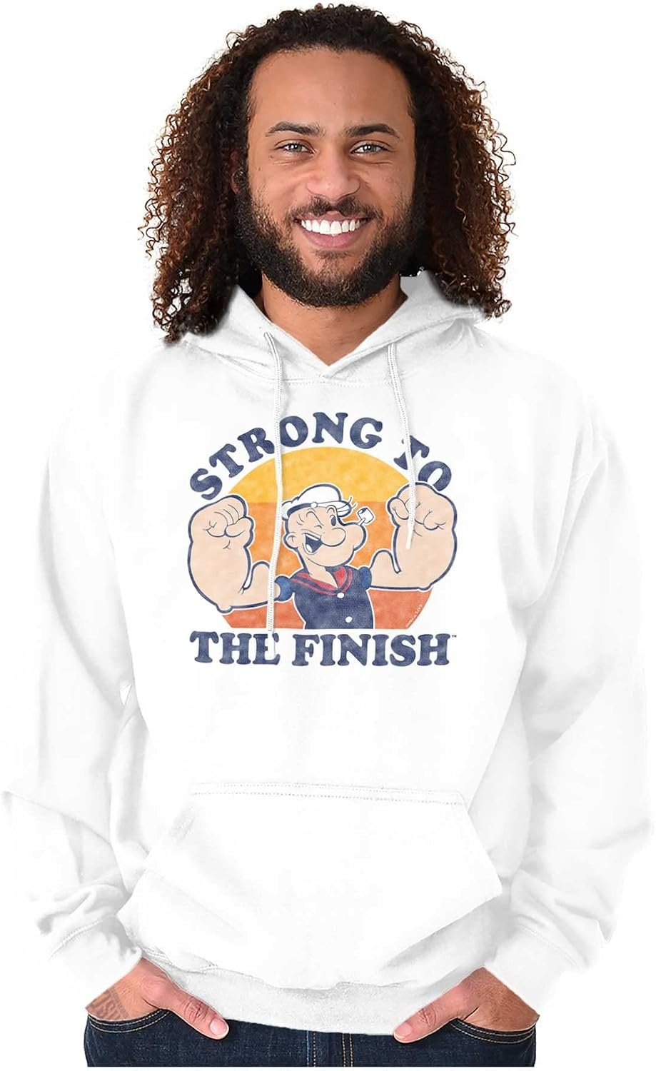 image:imageBrisco Brands Strong To The Finish Popeye Sailor Hoodie Sweatshirt Women MenWhite