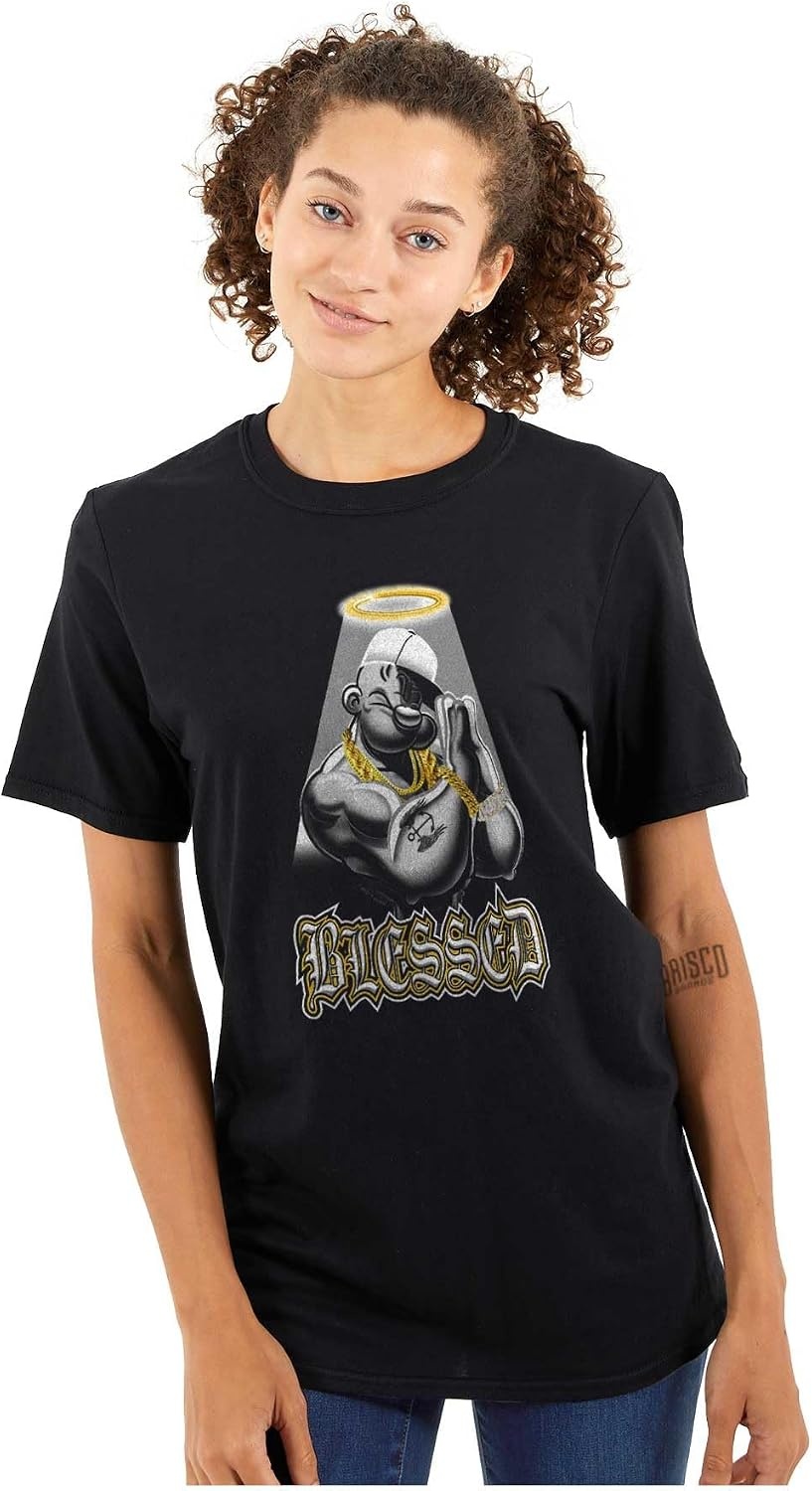 image:imageBrisco Brands Urban Popeye Blessed Angel Cartoon Graphic T Shirt Men or WomenBlack
