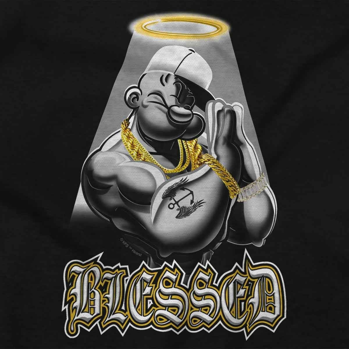 image:imageBrisco Brands Urban Popeye Blessed Angel Cartoon Graphic T Shirt Men or WomenBlack