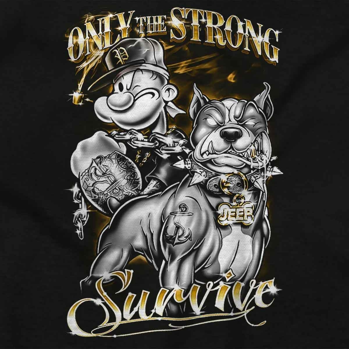 image:imageBrisco Brands Urban Popeye Dog Only Strong Survive Graphic T Shirt Men or WomenBlack