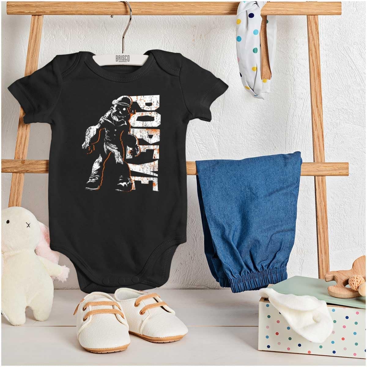 image:imageBrisco Brands Vintage Popeye Halloween Monster Baby Romper Boys or GirlsBlack