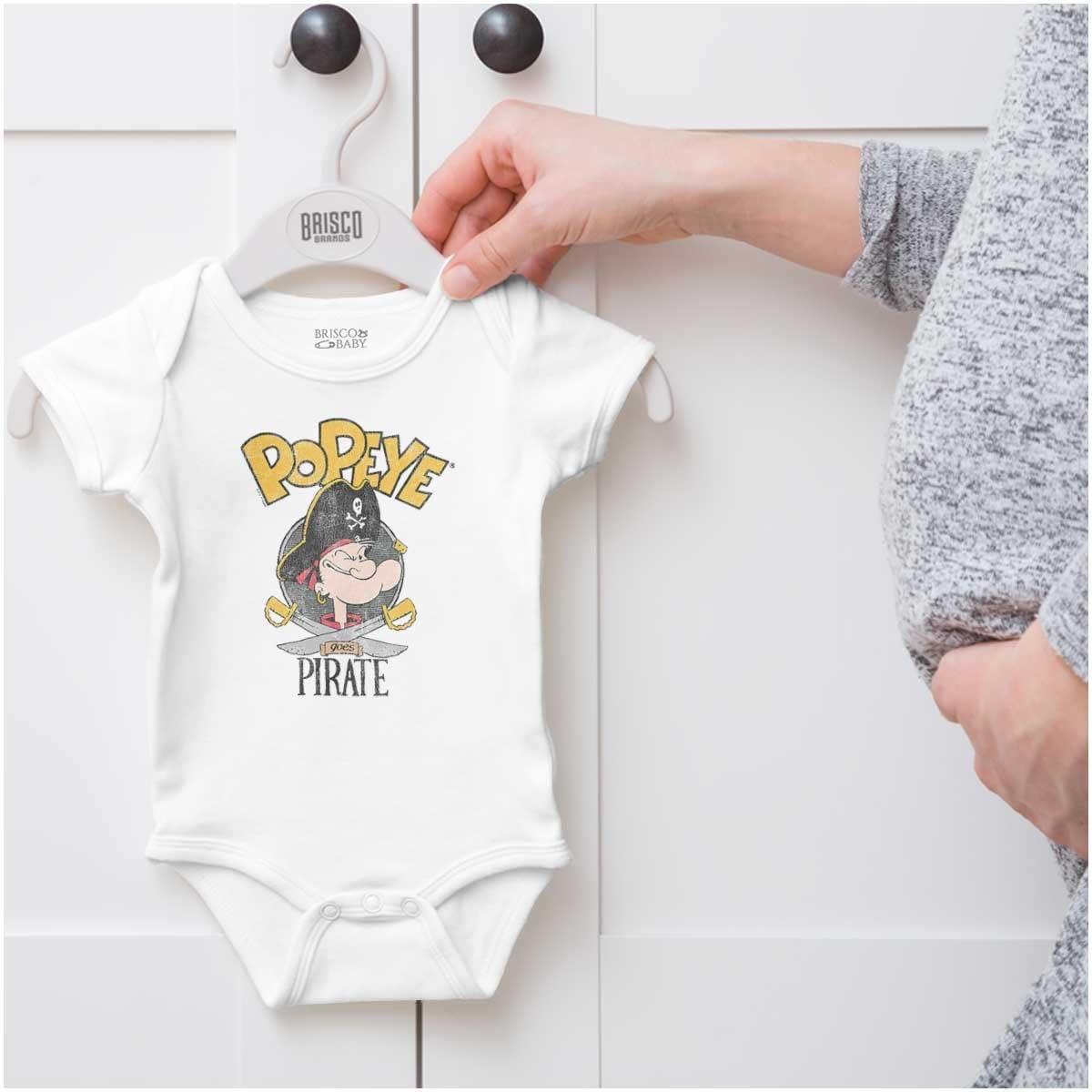 image:imageBrisco Brands Vintage Retro Popeye Goes Pirate Baby Romper Boys or GirlsWhite