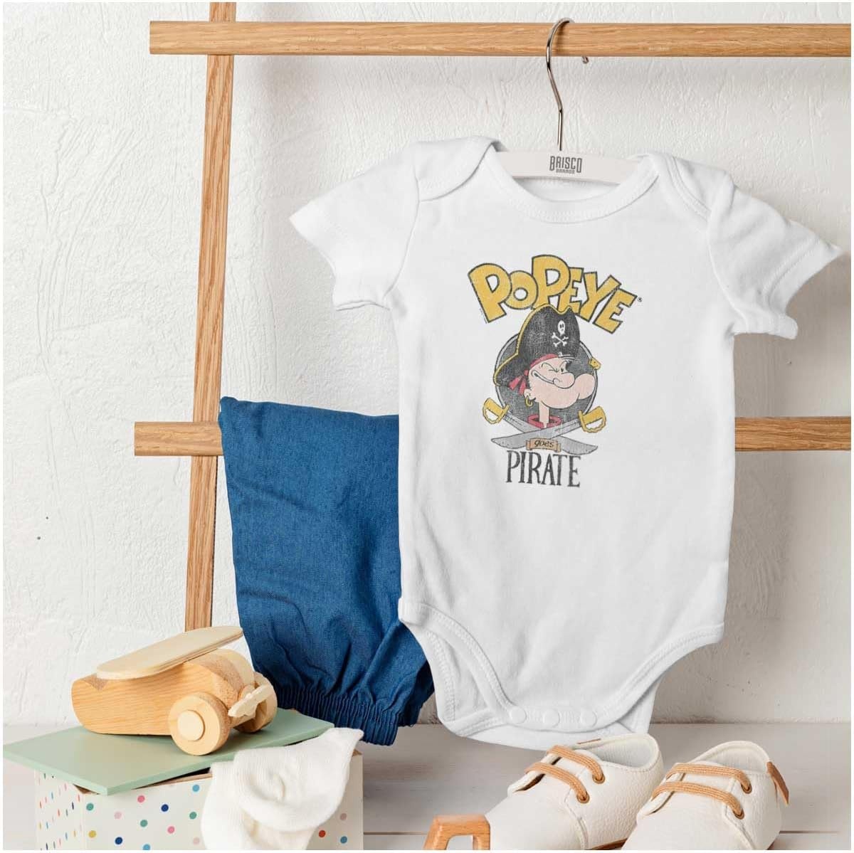 image:imageBrisco Brands Vintage Retro Popeye Goes Pirate Baby Romper Boys or GirlsWhite